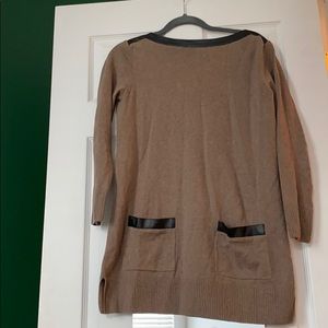 Sweater dress/tunic with faux leather boat neck